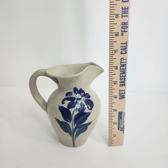 Williamsburg Pottery Factory Small Salt Glaze Stoneware Pitcher with Flower - Picture 8 of 8